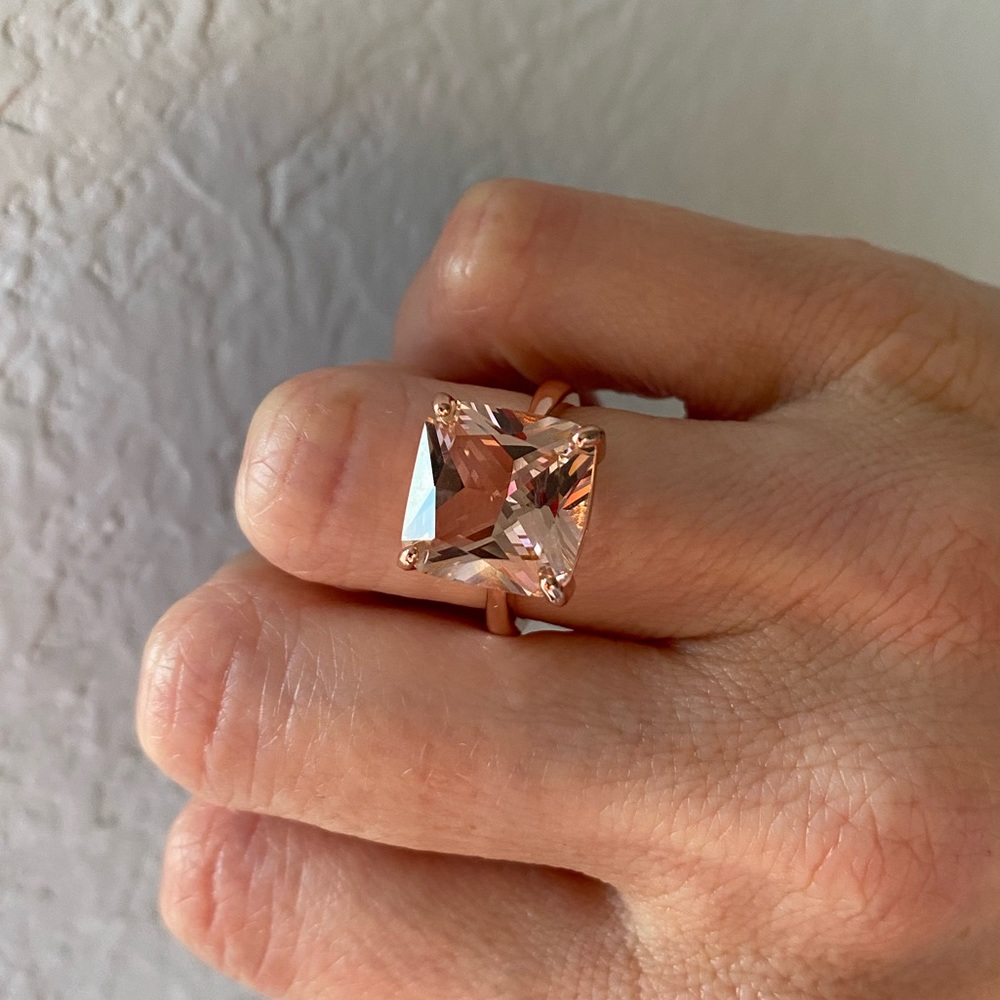 Statement square radiant cut lab Morganite ring